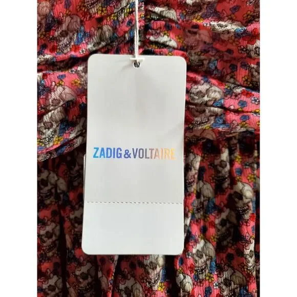 Zadig & Voltaire Javal Mousseline TDM Skirt Rose 36/SM Sugar Skulls Print NWT - Picture 10 of 15